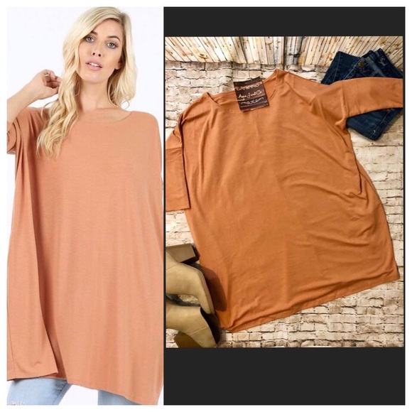 Drop Shoulder Boxy Top Camel Color - Picture 2 of 2